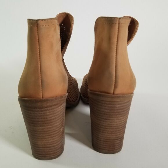 Steve Madden Womens Ankle Boot Size 8 Tala Peep Toe Block Stacked Heel Tan - Picture 5 of 12